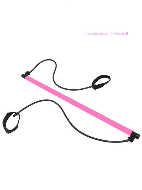 Pilates Fitness Bar Stick with Resistance Bands - 92cm NBR Foam Grip for Yoga, Pilates and Strength Training | Pink and Purple