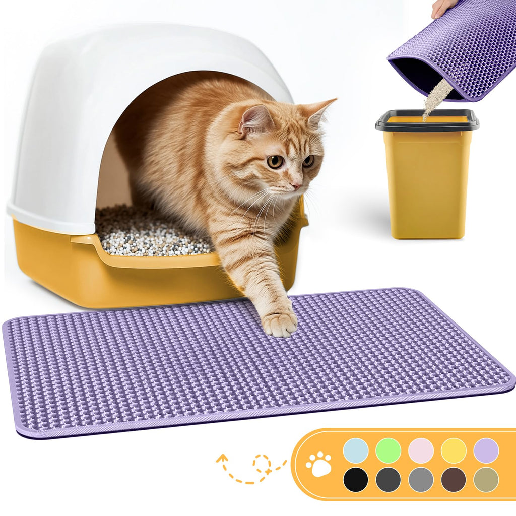 Cat Litter Mat - 23.2 x 14.6 Small Litter Trapping Mat Easy to Clean Litter Box Mat Waterproof Urine-Proof Non-Slip Kitty Litter Mats for Floor Purple