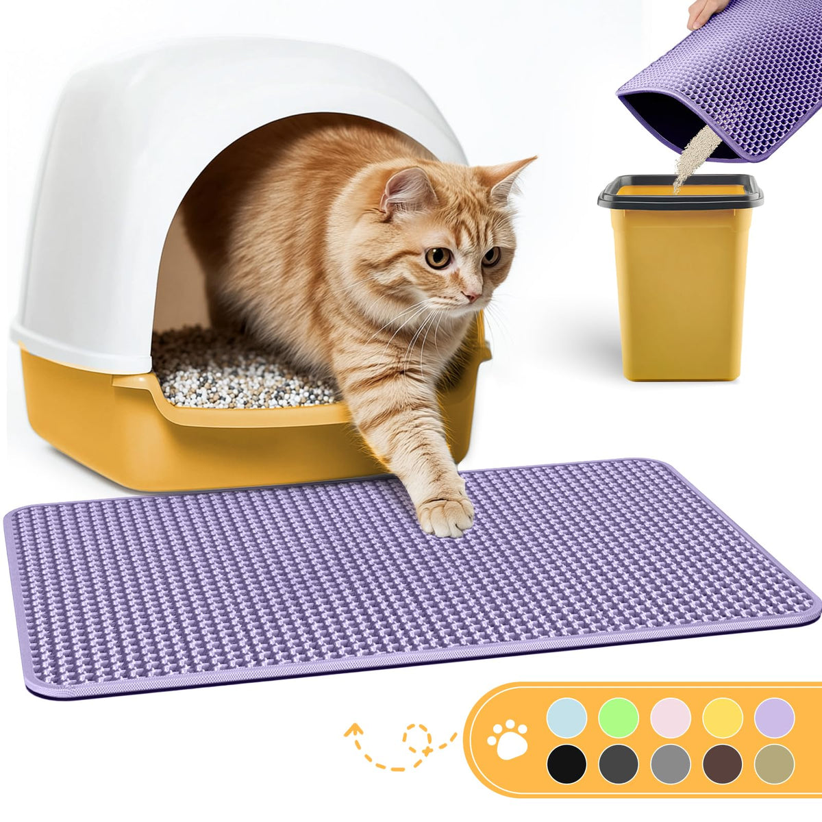 Cat Litter Mat - 23.2 x 14.6 Small Litter Trapping Mat Easy to Clean Litter Box Mat Waterproof Urine-Proof Non-Slip Kitty Litter Mats for Floor Purple