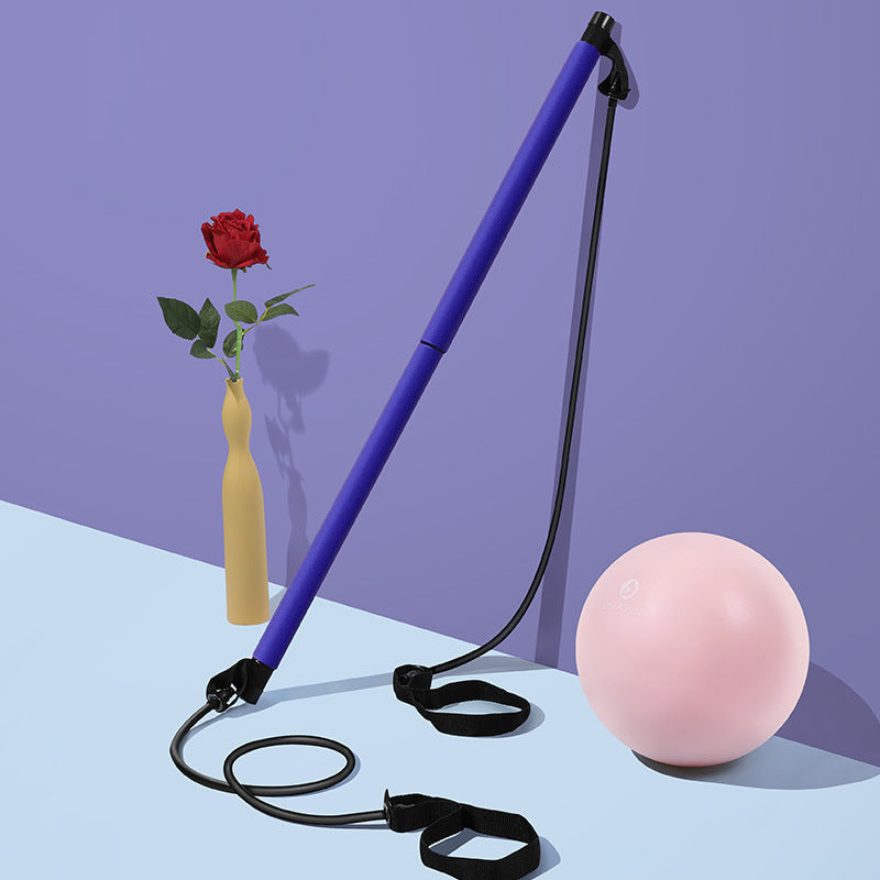 Pilates Fitness Bar Stick with Resistance Bands - 92cm NBR Foam Grip for Yoga, Pilates and Strength Training | Pink and Purple