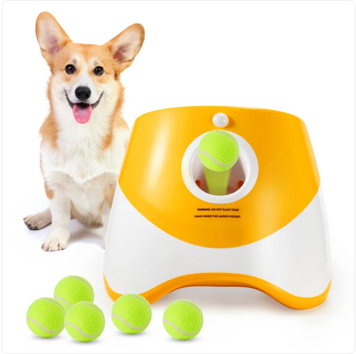 Automatic Dog Ball Launcher - Auto-Launch Fetch Toy with USB Rechargeable Batteries and 3 Tennis Balls