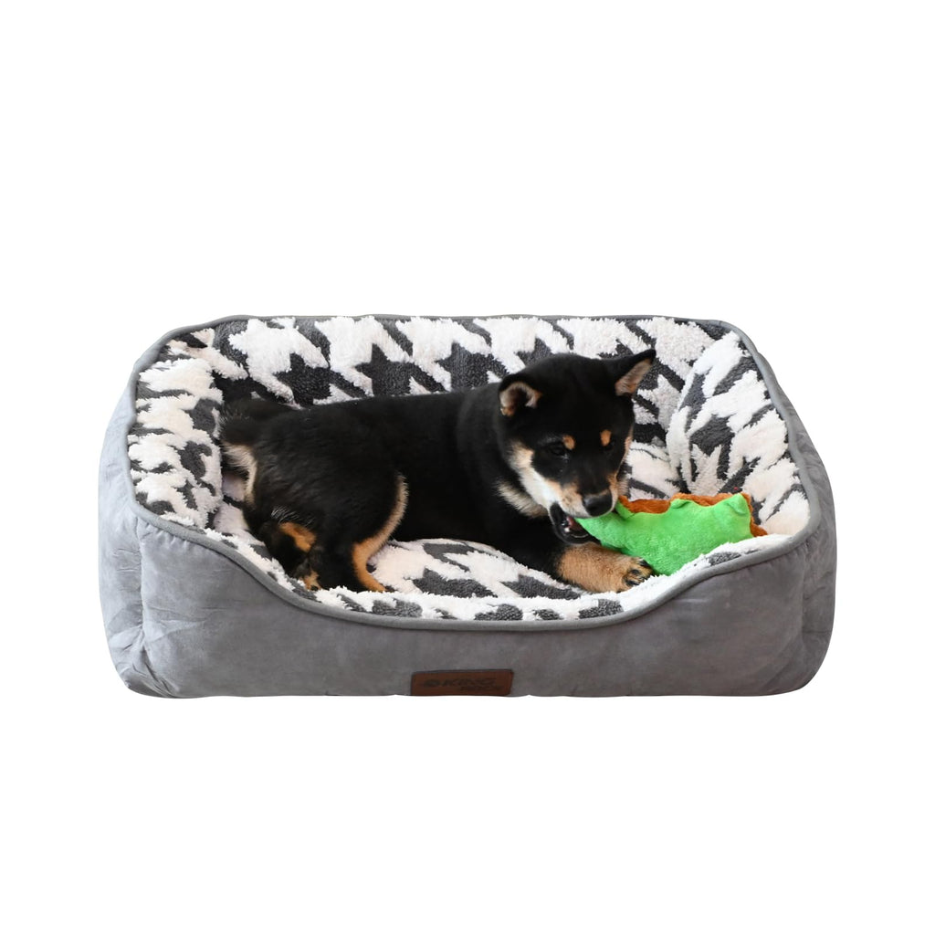 KINGROCK Square Washable Dog Bed for Medium Small Dog Bed Bolster Dog Bed for Washable Rose Circle Plush for Thick Dog Bed