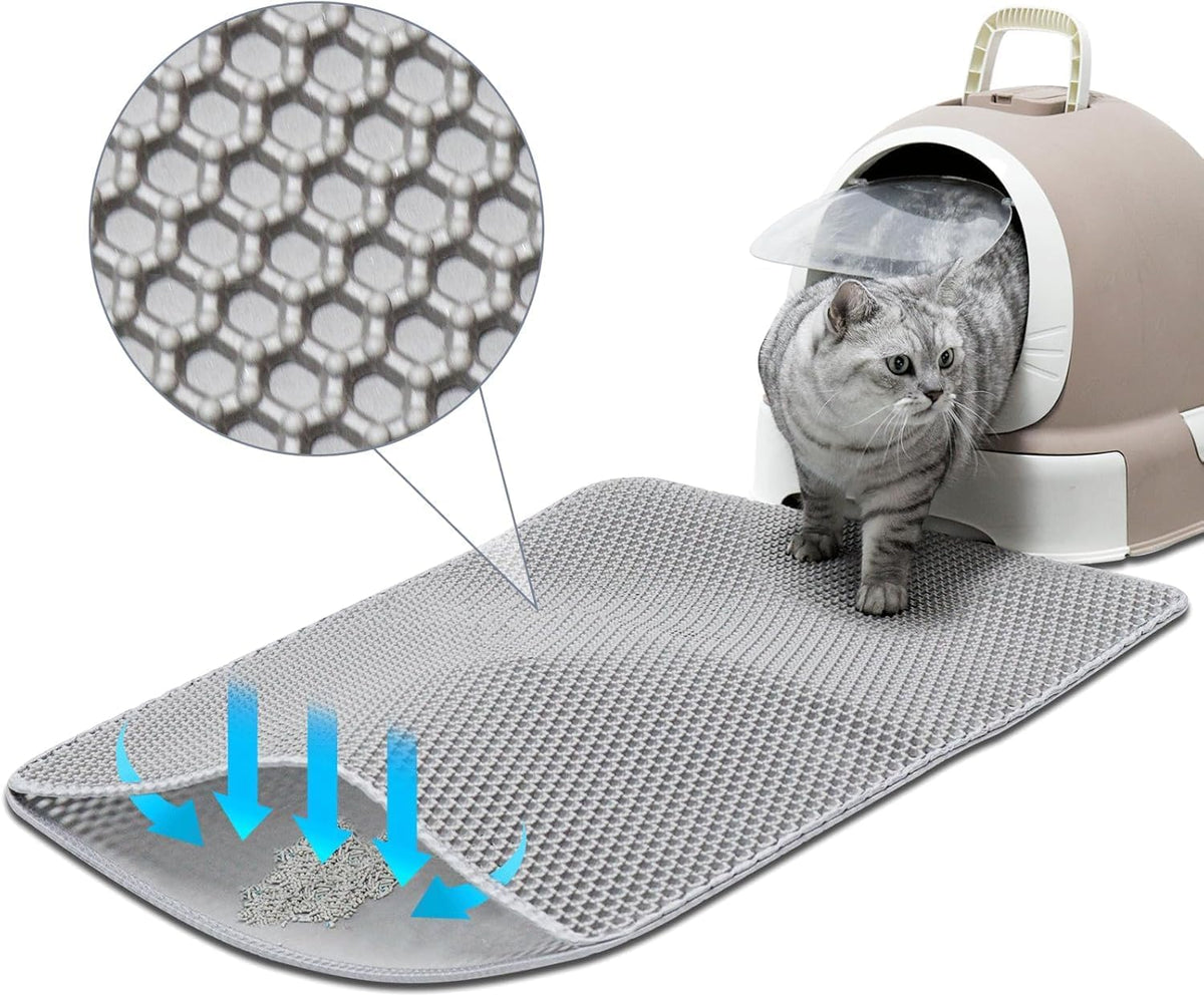 Large Cat Litter Mat 30"x24" – Honeycomb Double Layer, Waterproof & Washable