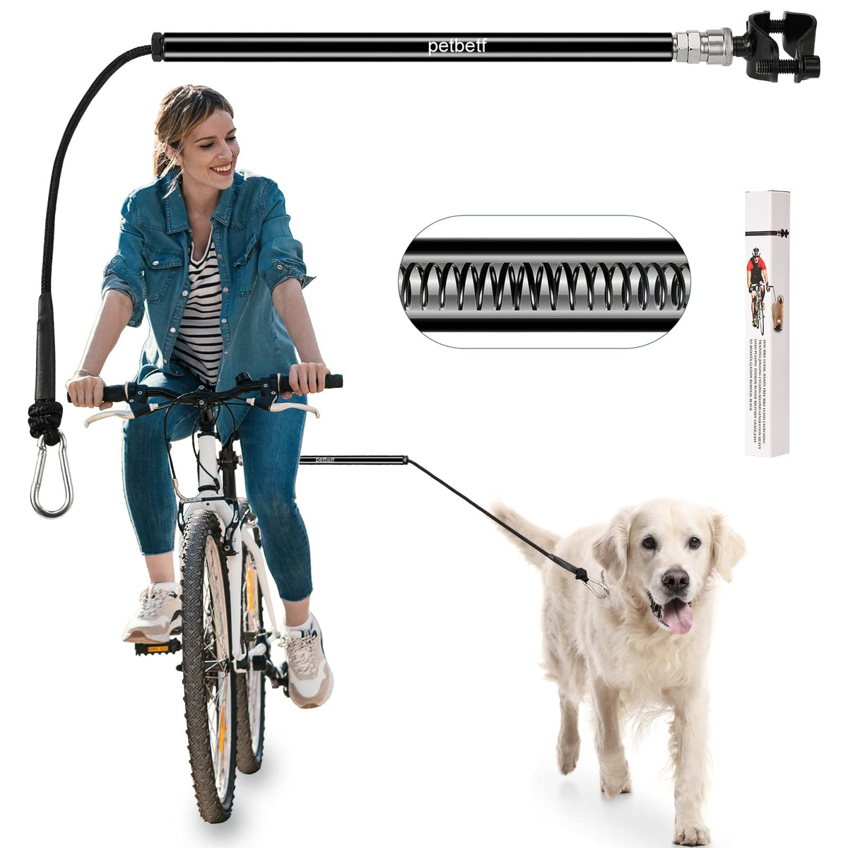 Petbetf Dog Bike Leash -Dog Hands Free Leas | Dog Bike Attachment | Bike Dog Leash Attachment | with Quick Connect Mechanism | Safety Fit for Outdoor | Easy to Installation and Removal (Black)