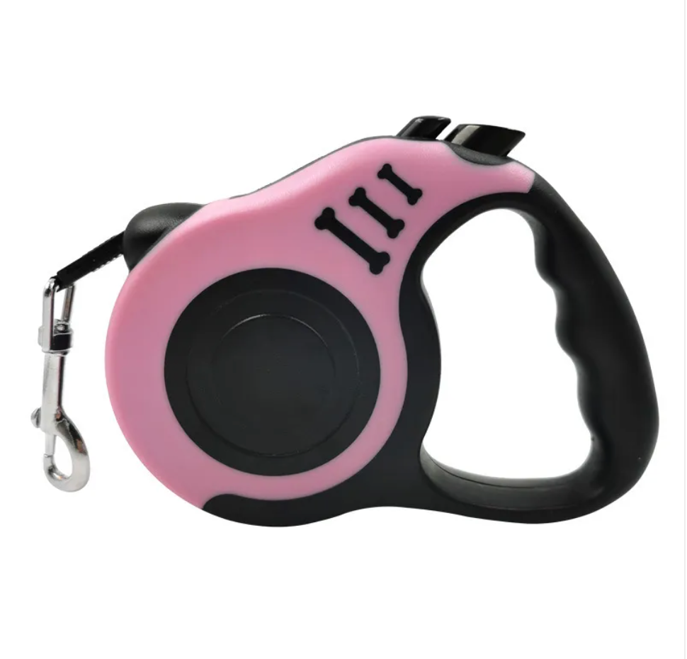 Automatic Retractable Dog Leash with Bone Print – Durable Nylon, Smooth Retraction