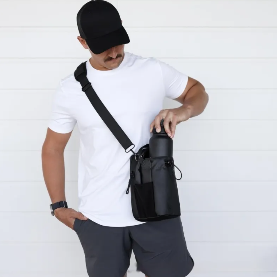 Large Capacity Fitness Kettle Bag - Canvas & Nylon, Magnetic Closure, Waterproof Gym Pannier Bag | Black